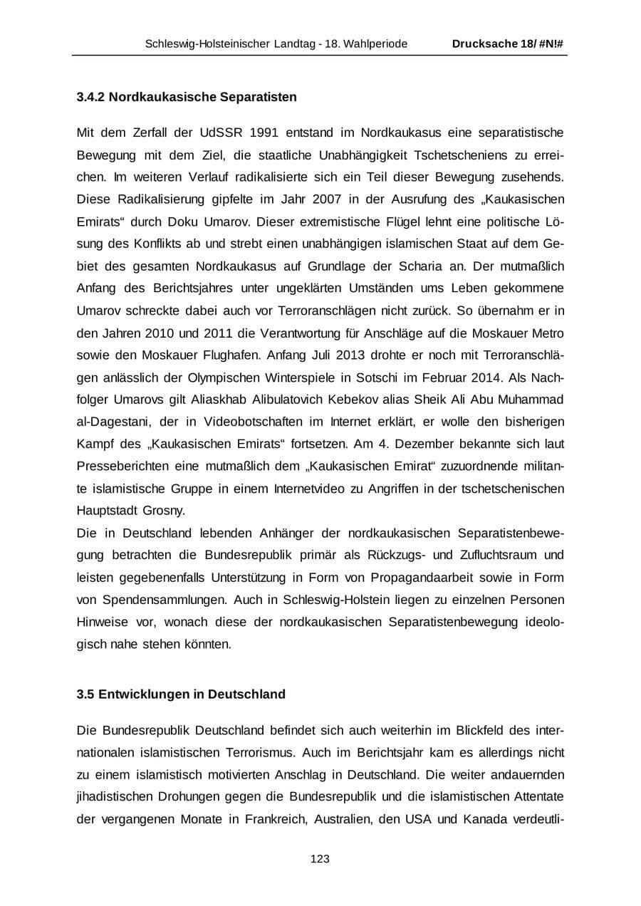 Seite 123 des Verfassungsschutzbericht 2014 Schleswig-Holstein