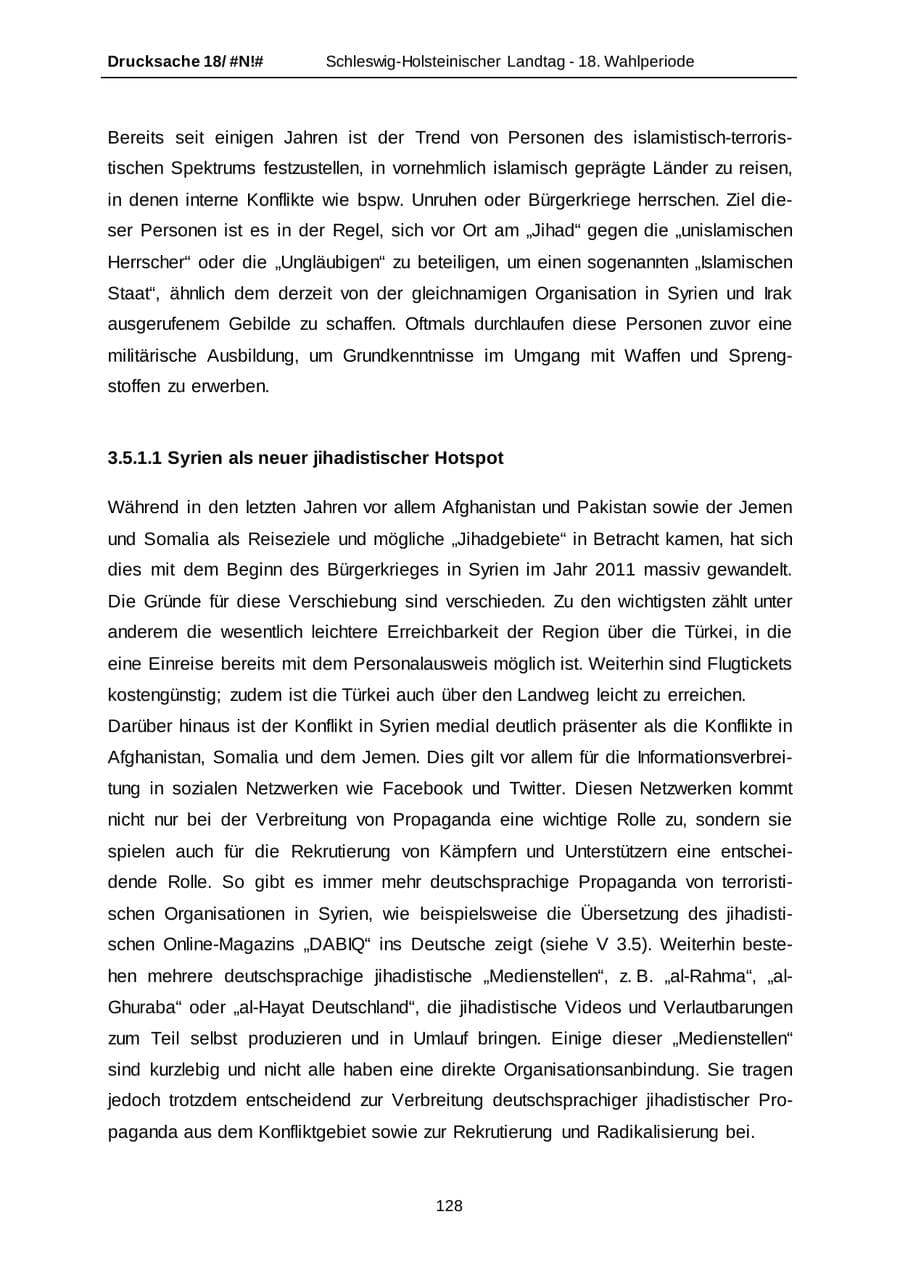 Seite 128 des Verfassungsschutzbericht 2014 Schleswig-Holstein