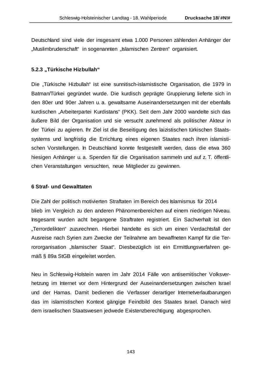 Seite 143 des Verfassungsschutzbericht 2014 Schleswig-Holstein