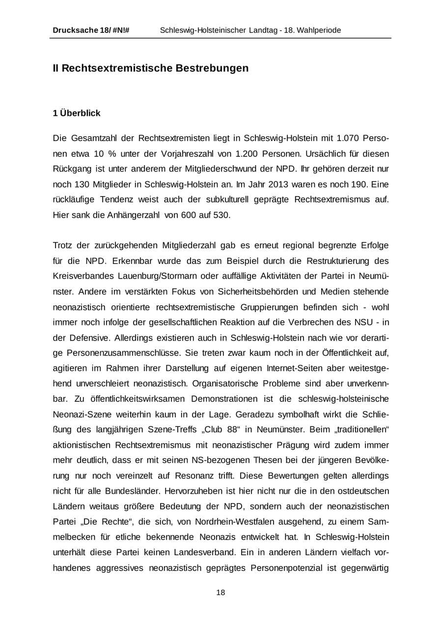 Seite 18 des Verfassungsschutzbericht 2014 Schleswig-Holstein
