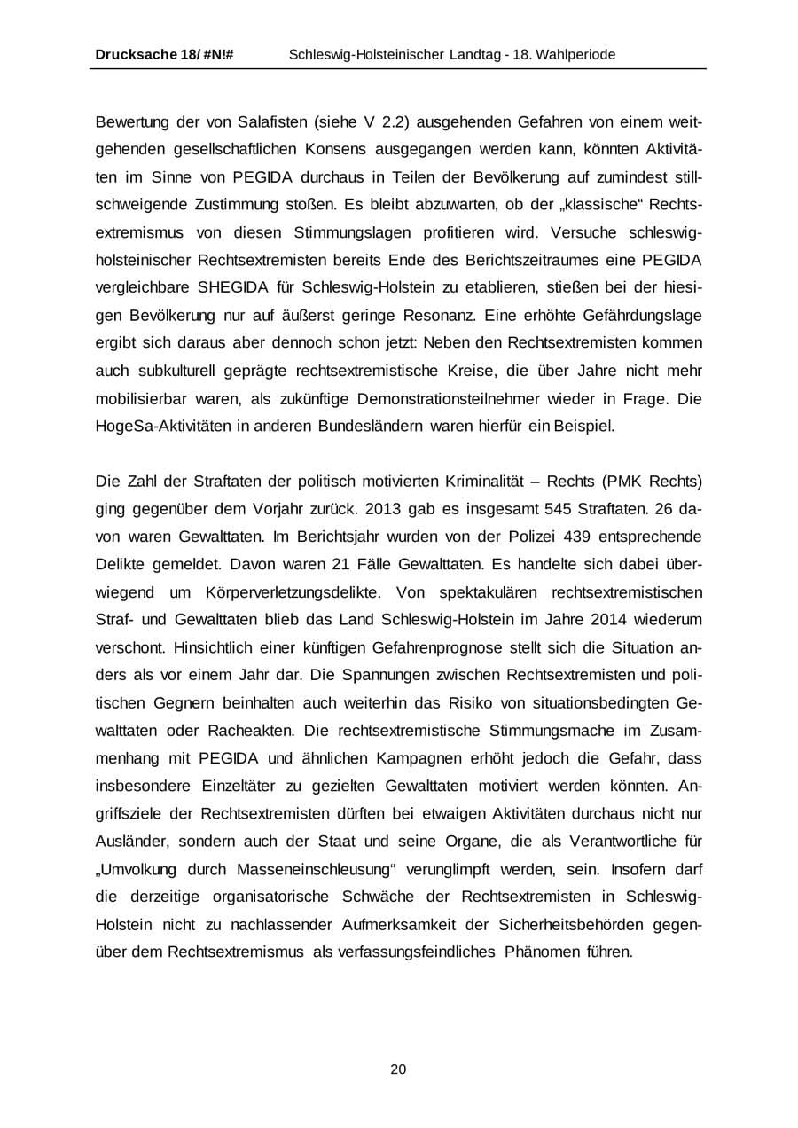 Seite 20 des Verfassungsschutzbericht 2014 Schleswig-Holstein