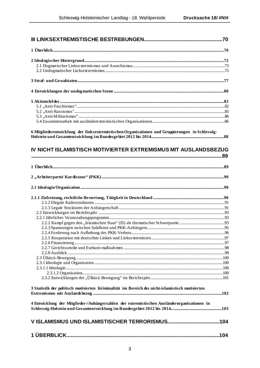 Seite 3 des Verfassungsschutzbericht 2014 Schleswig-Holstein