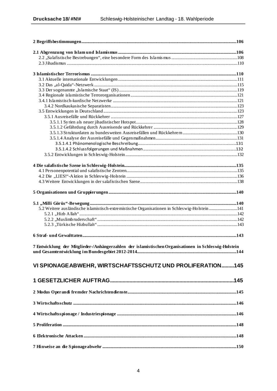 Seite 4 des Verfassungsschutzbericht 2014 Schleswig-Holstein