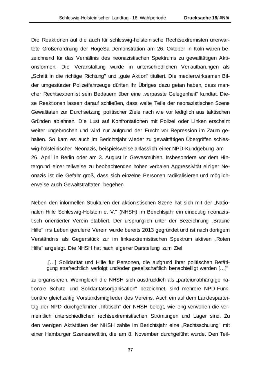 Seite 37 des Verfassungsschutzbericht 2014 Schleswig-Holstein