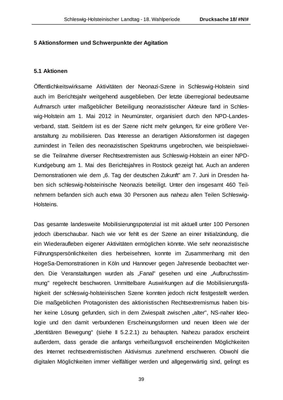 Seite 39 des Verfassungsschutzbericht 2014 Schleswig-Holstein