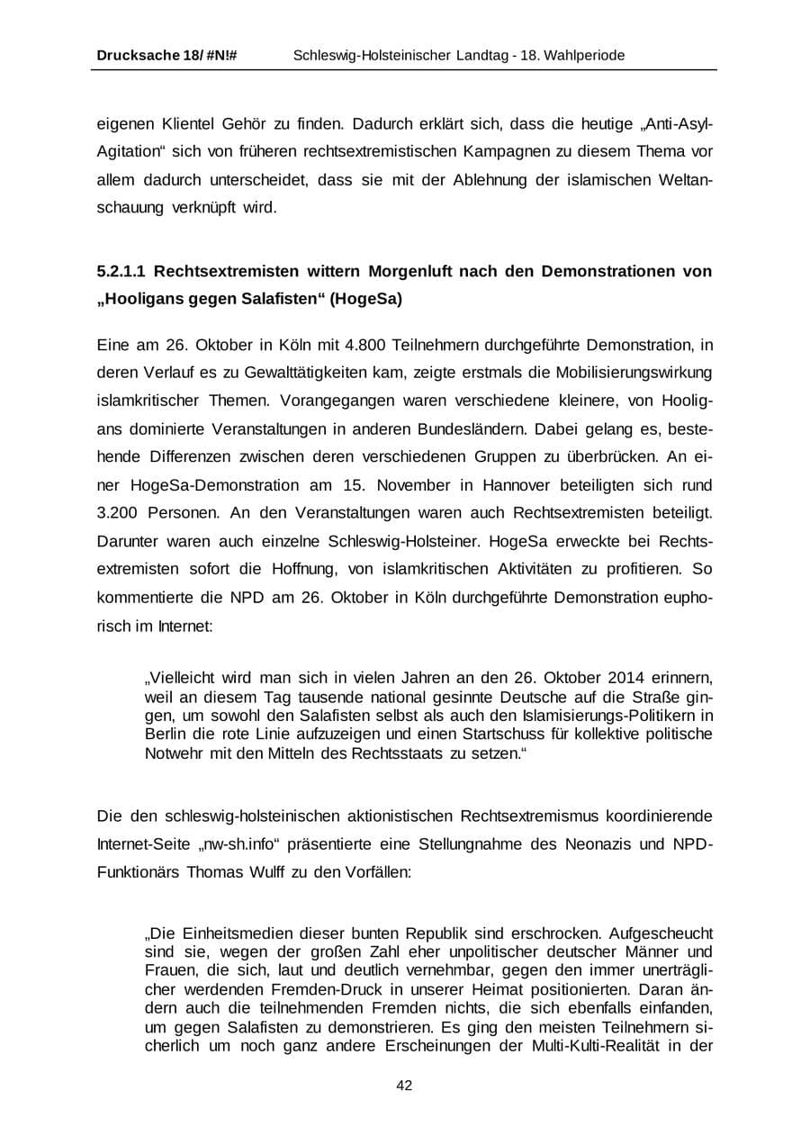 Seite 42 des Verfassungsschutzbericht 2014 Schleswig-Holstein
