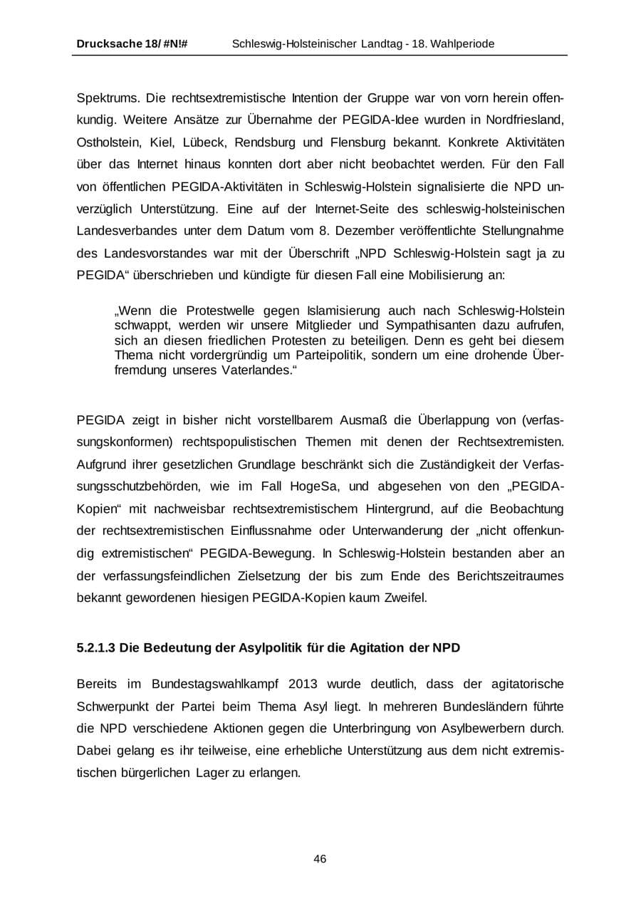 Seite 46 des Verfassungsschutzbericht 2014 Schleswig-Holstein