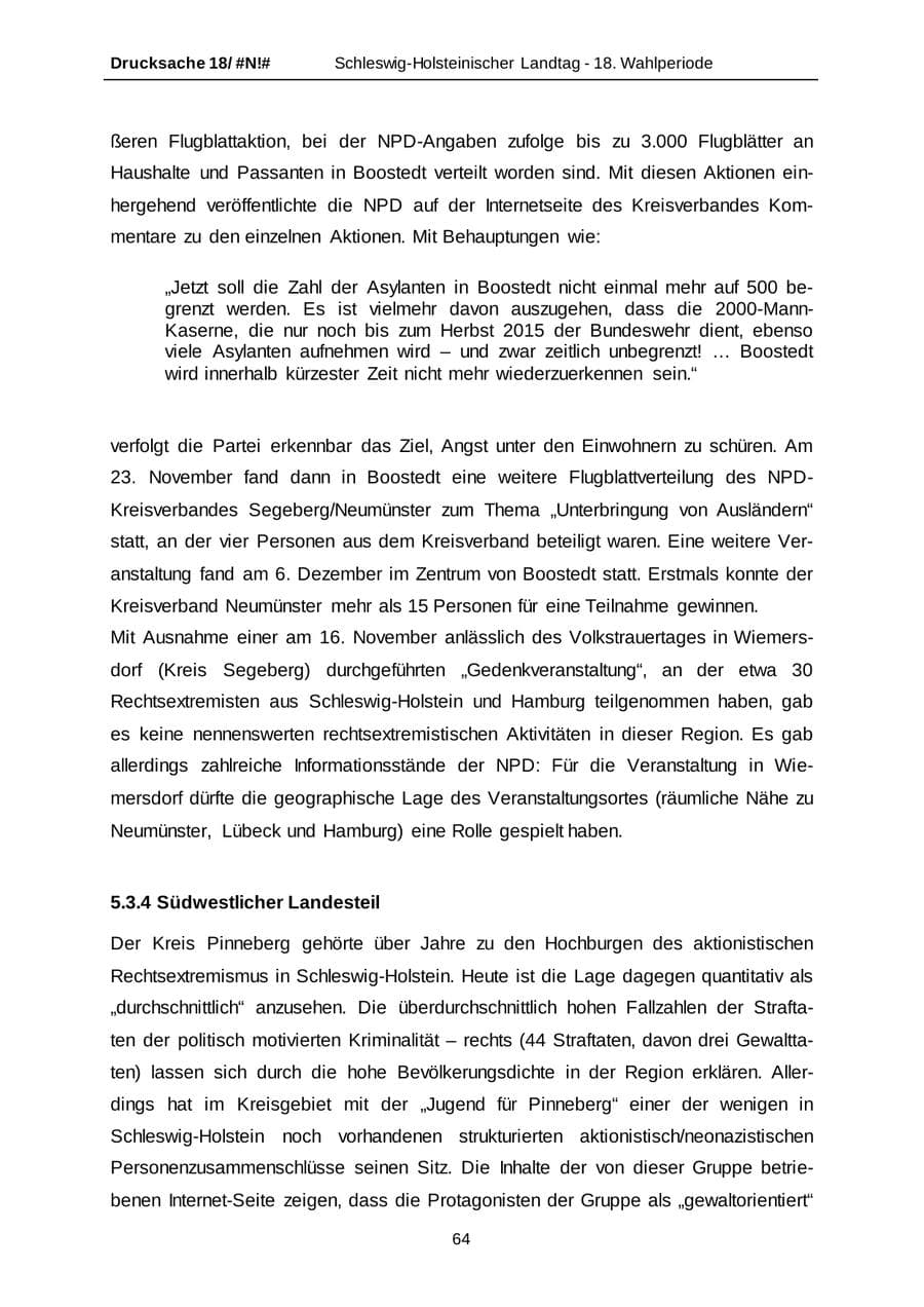 Seite 64 des Verfassungsschutzbericht 2014 Schleswig-Holstein
