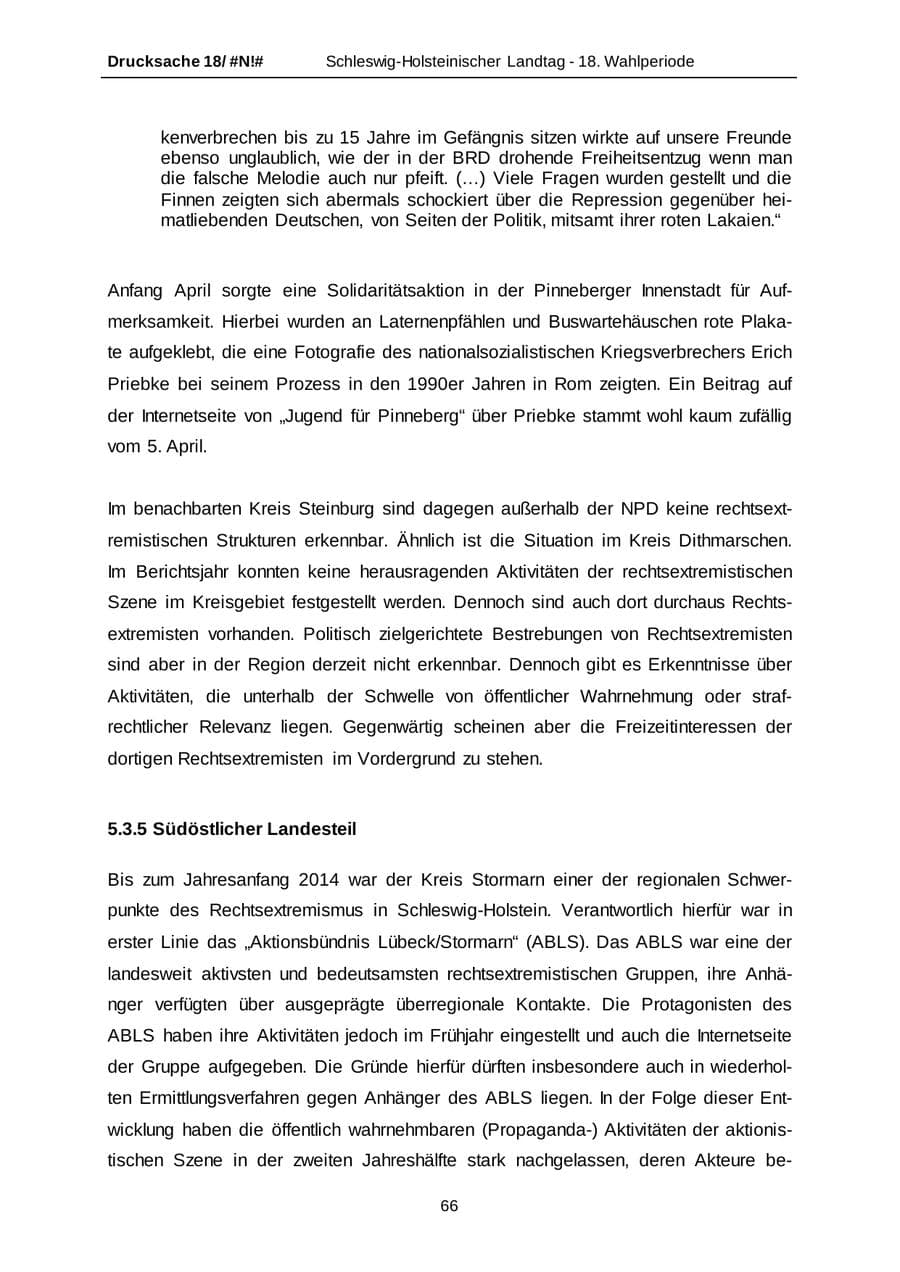 Seite 66 des Verfassungsschutzbericht 2014 Schleswig-Holstein