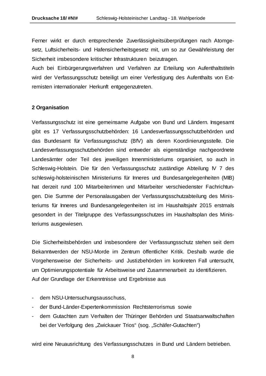 Seite 8 des Verfassungsschutzbericht 2014 Schleswig-Holstein