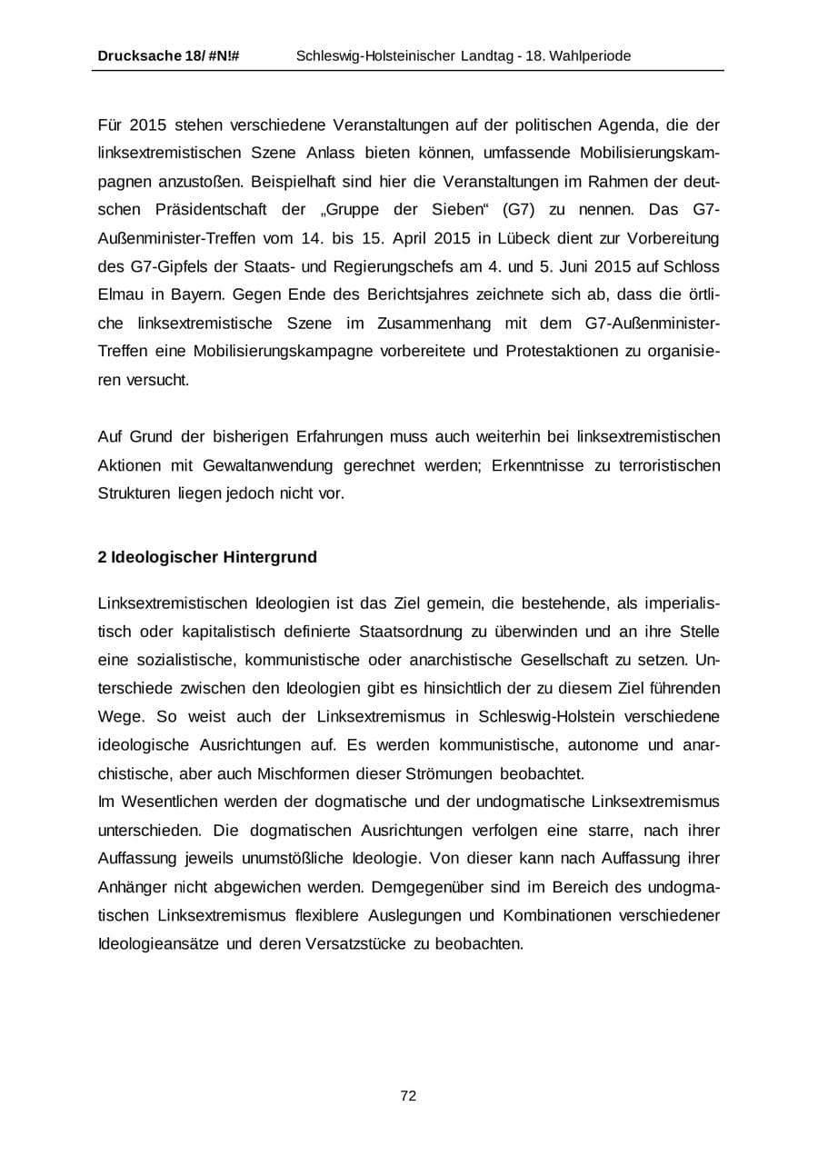 Seite 72 des Verfassungsschutzbericht 2014 Schleswig-Holstein