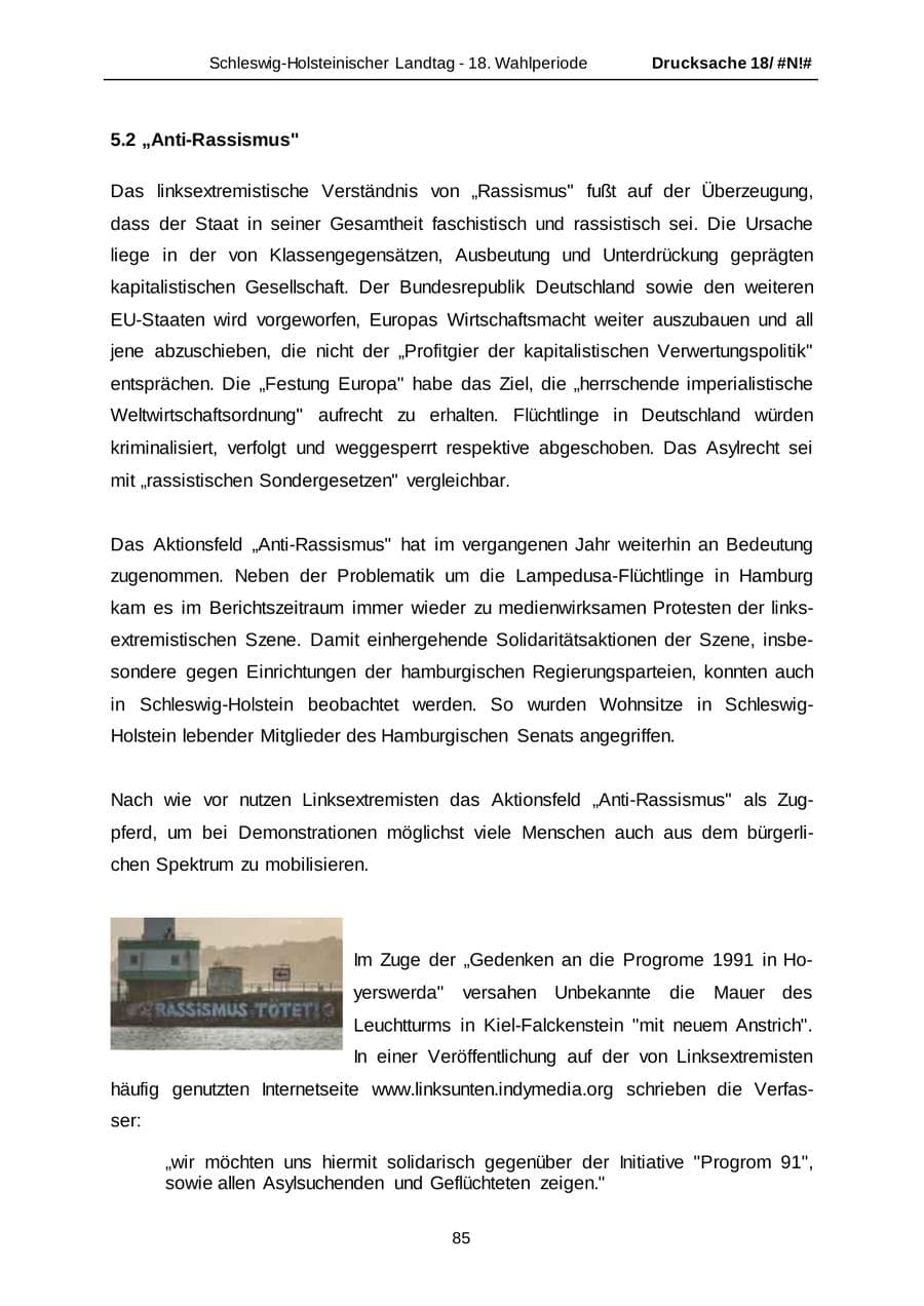 Seite 85 des Verfassungsschutzbericht 2014 Schleswig-Holstein