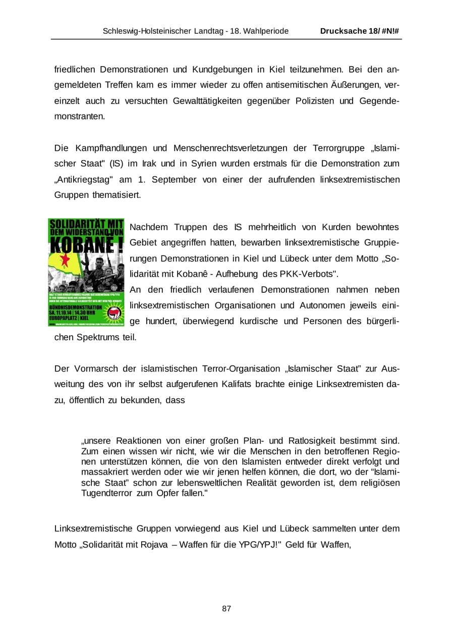 Seite 87 des Verfassungsschutzbericht 2014 Schleswig-Holstein