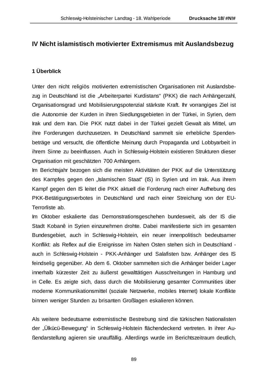 Seite 89 des Verfassungsschutzbericht 2014 Schleswig-Holstein
