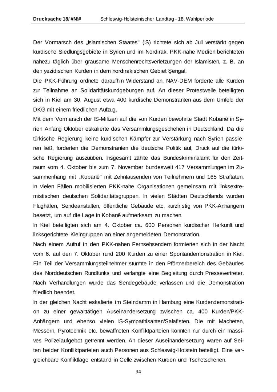 Seite 94 des Verfassungsschutzbericht 2014 Schleswig-Holstein
