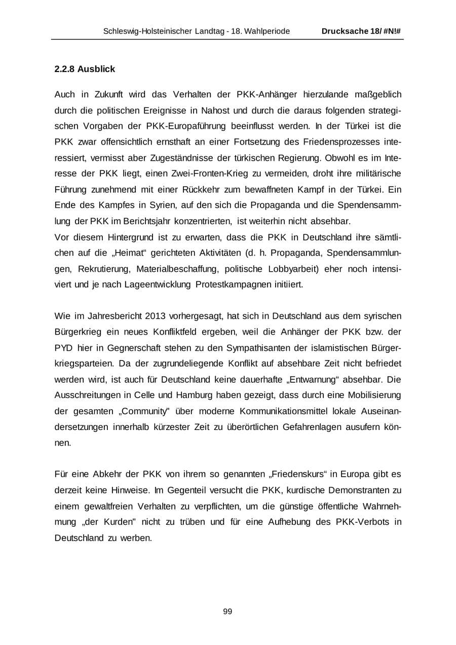 Seite 99 des Verfassungsschutzbericht 2014 Schleswig-Holstein