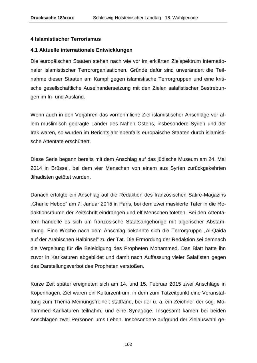 Seite 102 des Verfassungsschutzbericht 2015 Schleswig-Holstein