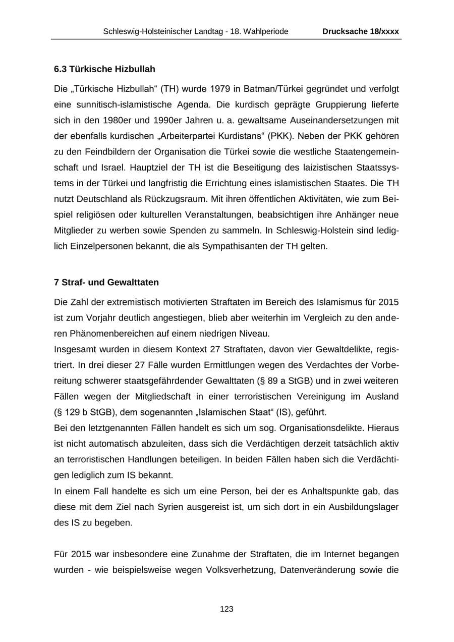 Seite 123 des Verfassungsschutzbericht 2015 Schleswig-Holstein