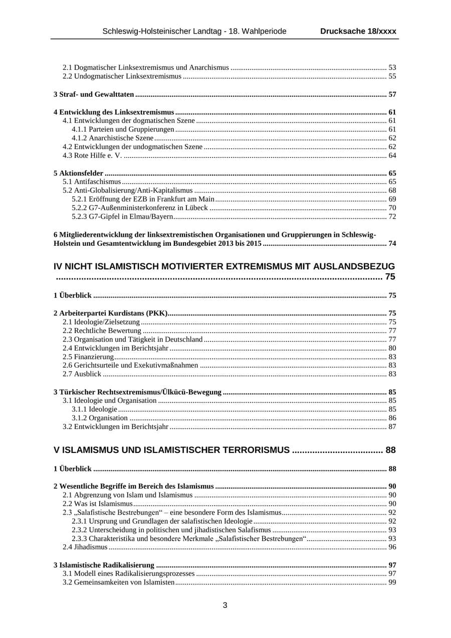 Seite 3 des Verfassungsschutzbericht 2015 Schleswig-Holstein
