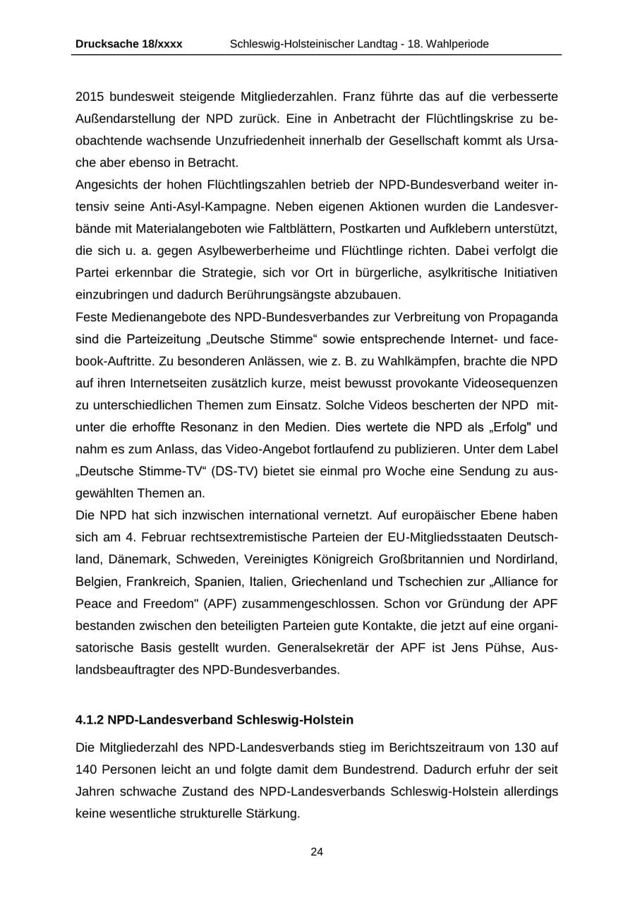 Seite 24 des Verfassungsschutzbericht 2015 Schleswig-Holstein