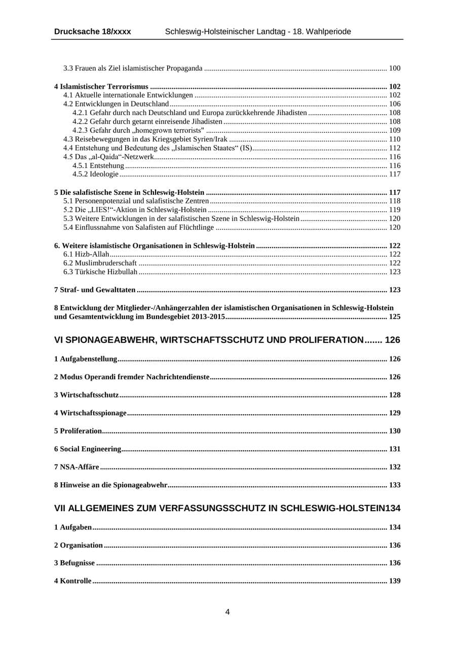 Seite 4 des Verfassungsschutzbericht 2015 Schleswig-Holstein