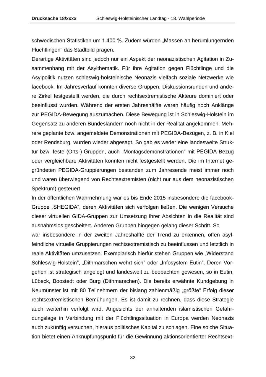 Seite 32 des Verfassungsschutzbericht 2015 Schleswig-Holstein