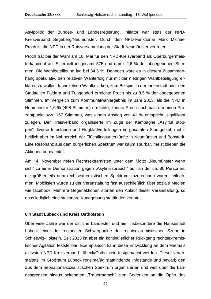 Seite 44 des Verfassungsschutzbericht 2015 Schleswig-Holstein