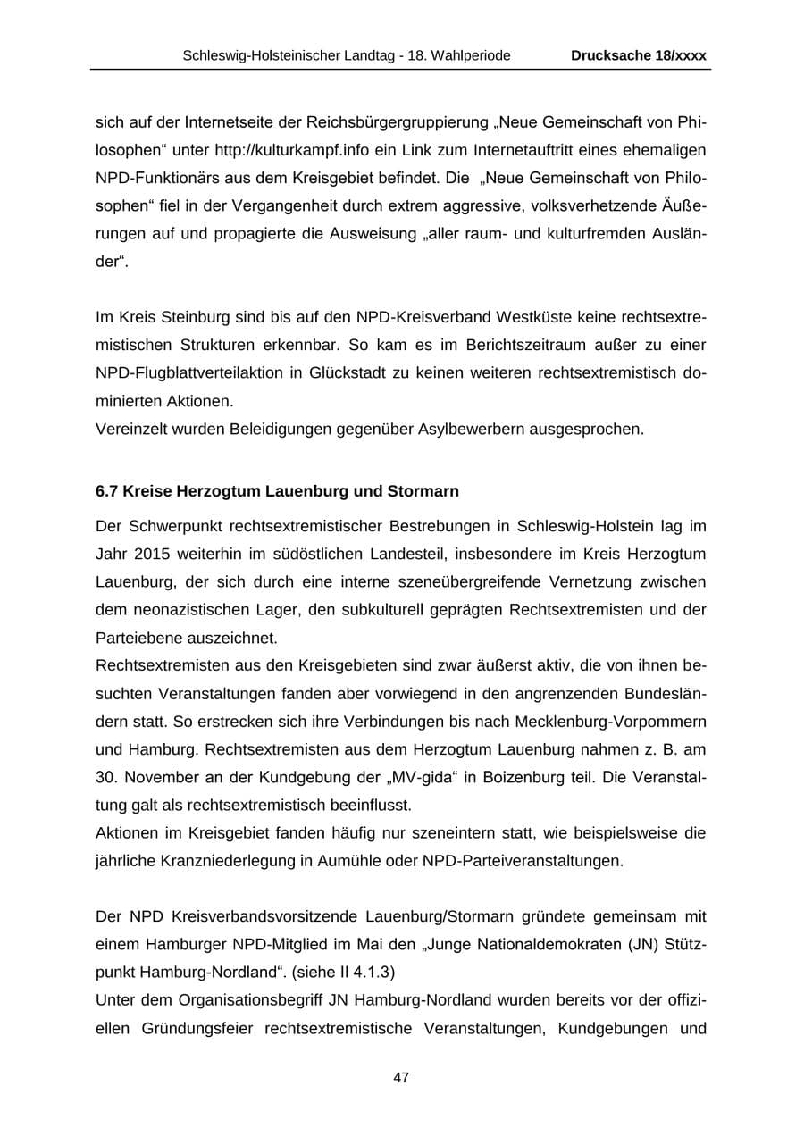 Seite 47 des Verfassungsschutzbericht 2015 Schleswig-Holstein