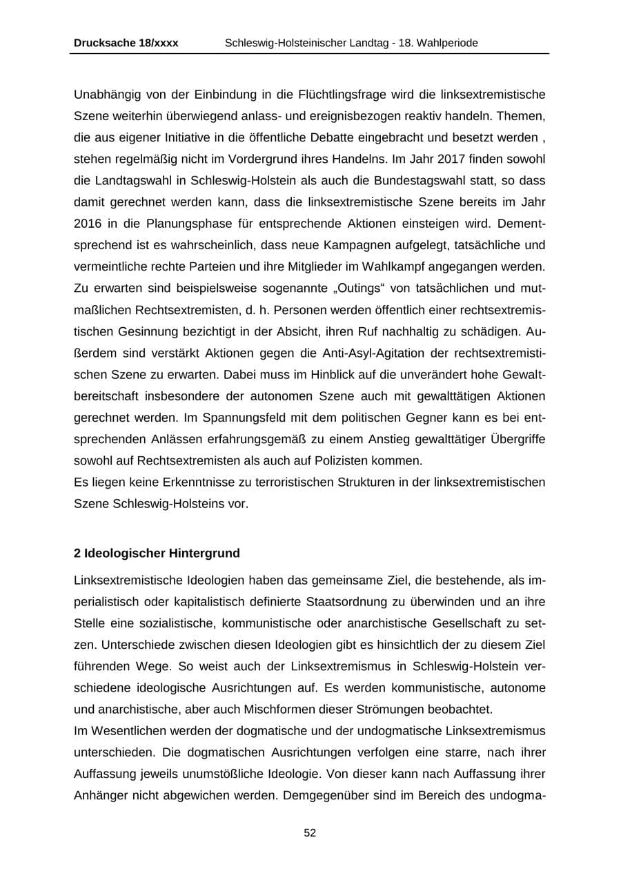 Seite 52 des Verfassungsschutzbericht 2015 Schleswig-Holstein