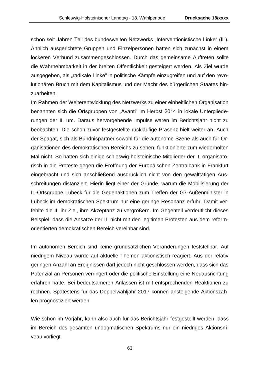 Seite 63 des Verfassungsschutzbericht 2015 Schleswig-Holstein