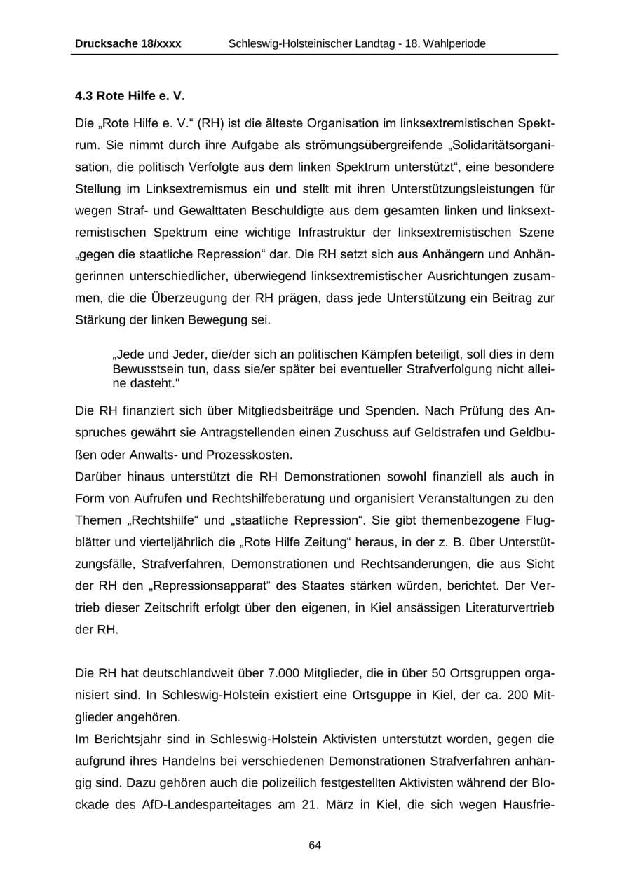 Seite 64 des Verfassungsschutzbericht 2015 Schleswig-Holstein