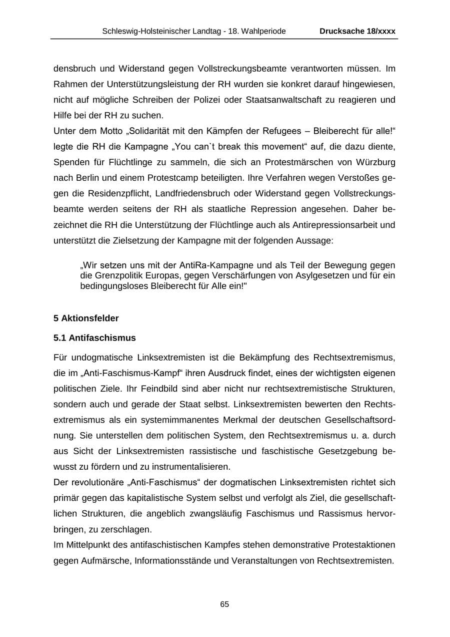 Seite 65 des Verfassungsschutzbericht 2015 Schleswig-Holstein