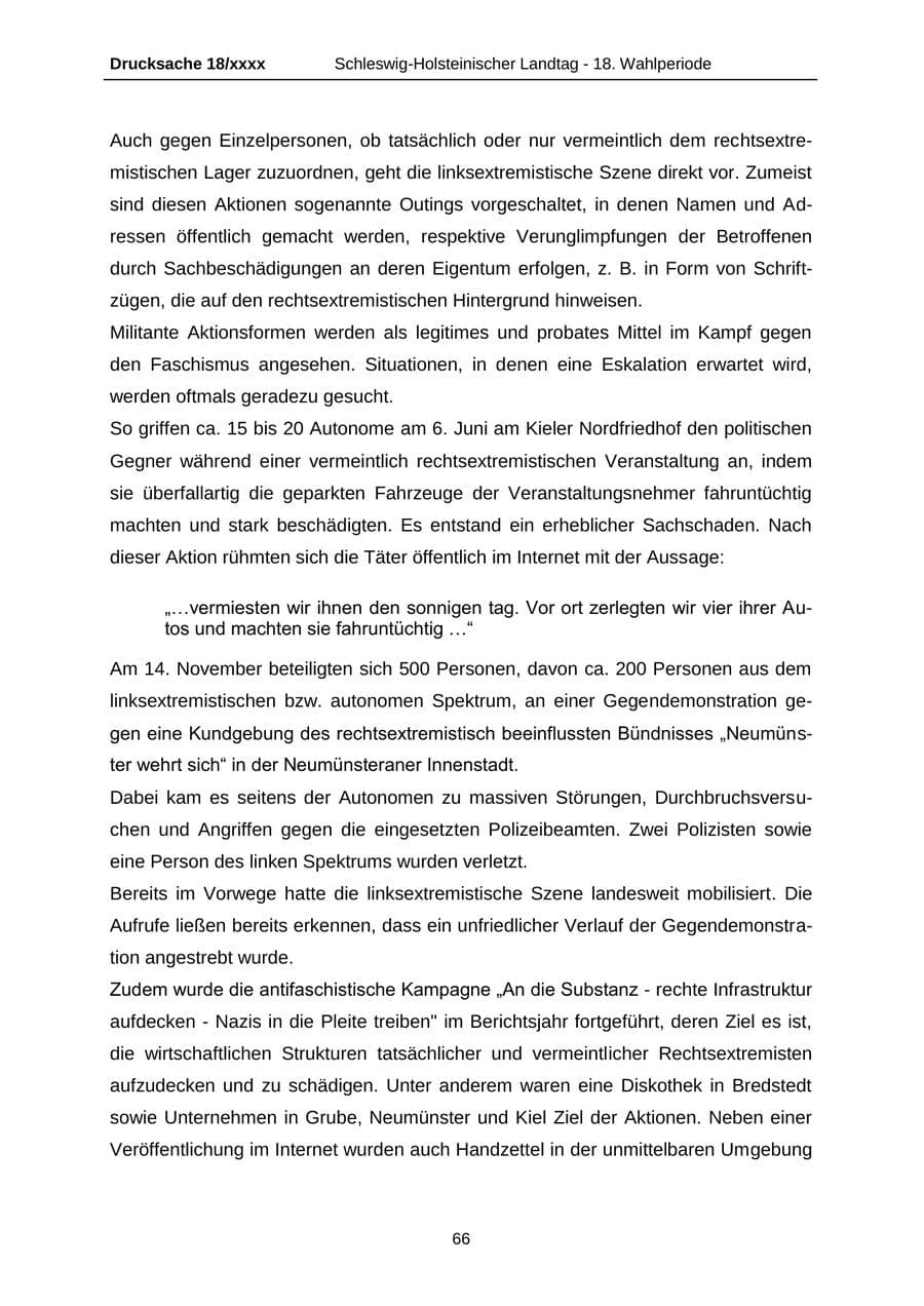 Seite 66 des Verfassungsschutzbericht 2015 Schleswig-Holstein
