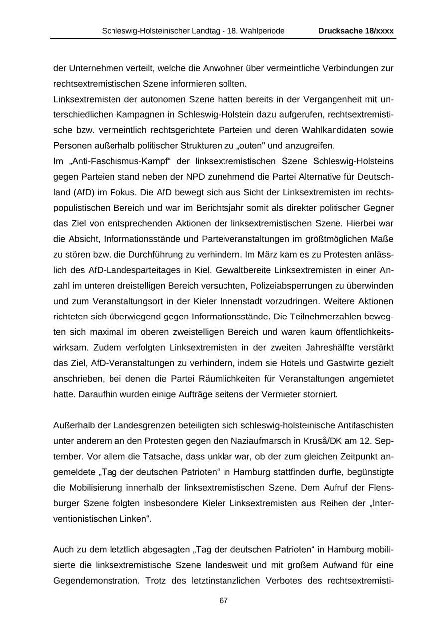 Seite 67 des Verfassungsschutzbericht 2015 Schleswig-Holstein