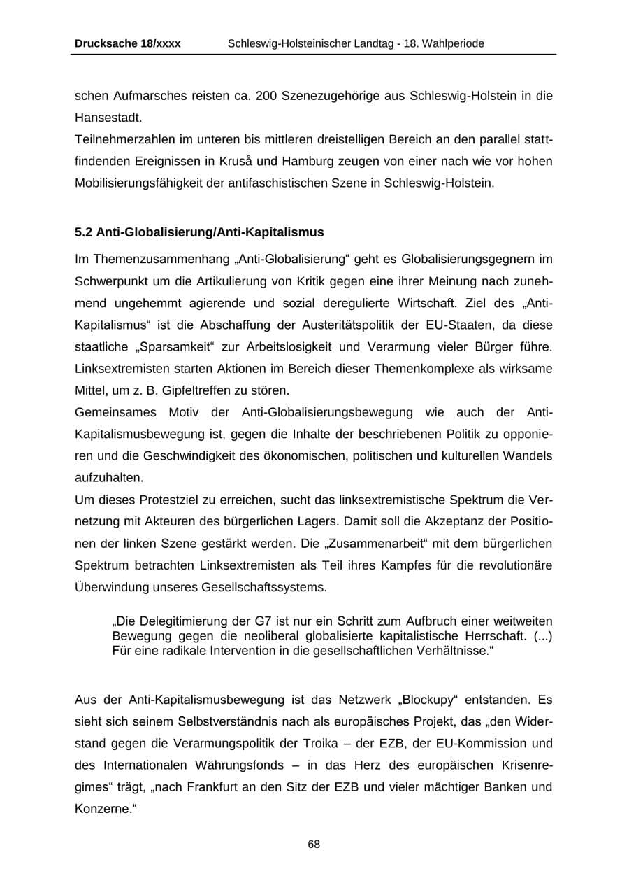 Seite 68 des Verfassungsschutzbericht 2015 Schleswig-Holstein