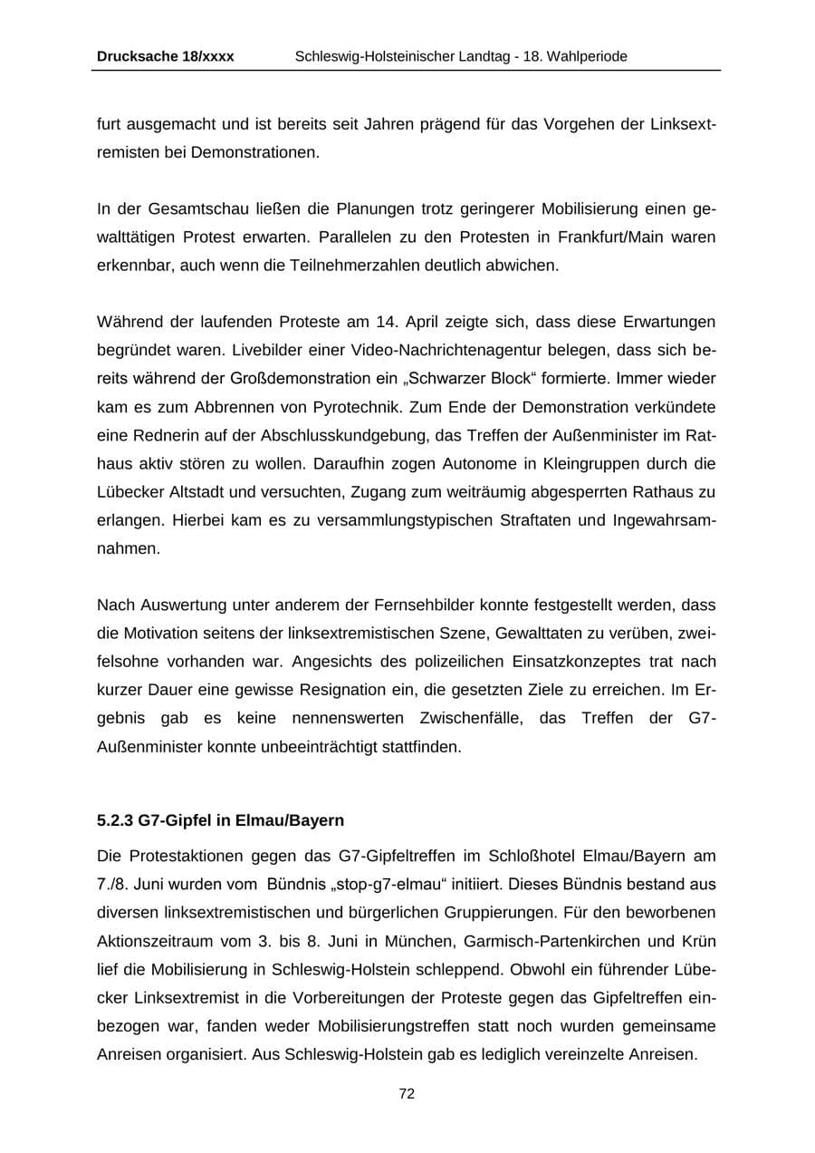Seite 72 des Verfassungsschutzbericht 2015 Schleswig-Holstein