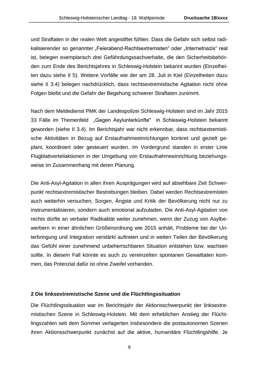 Seite 9 des Verfassungsschutzbericht 2015 Schleswig-Holstein