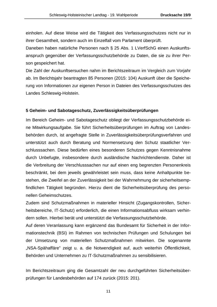 Seite 11 des Verfassungsschutzbericht 2016 Schleswig-Holstein