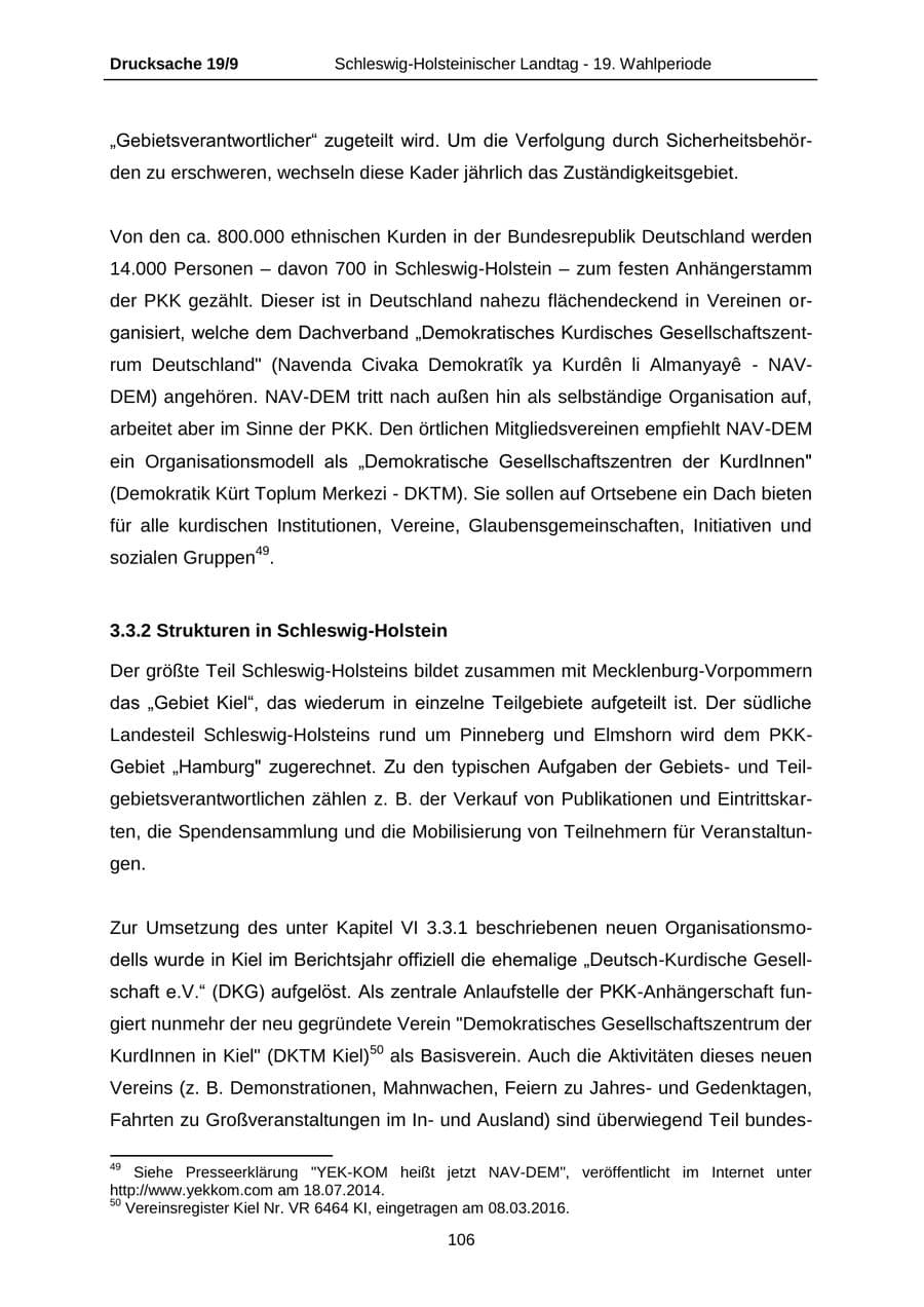 Seite 106 des Verfassungsschutzbericht 2016 Schleswig-Holstein