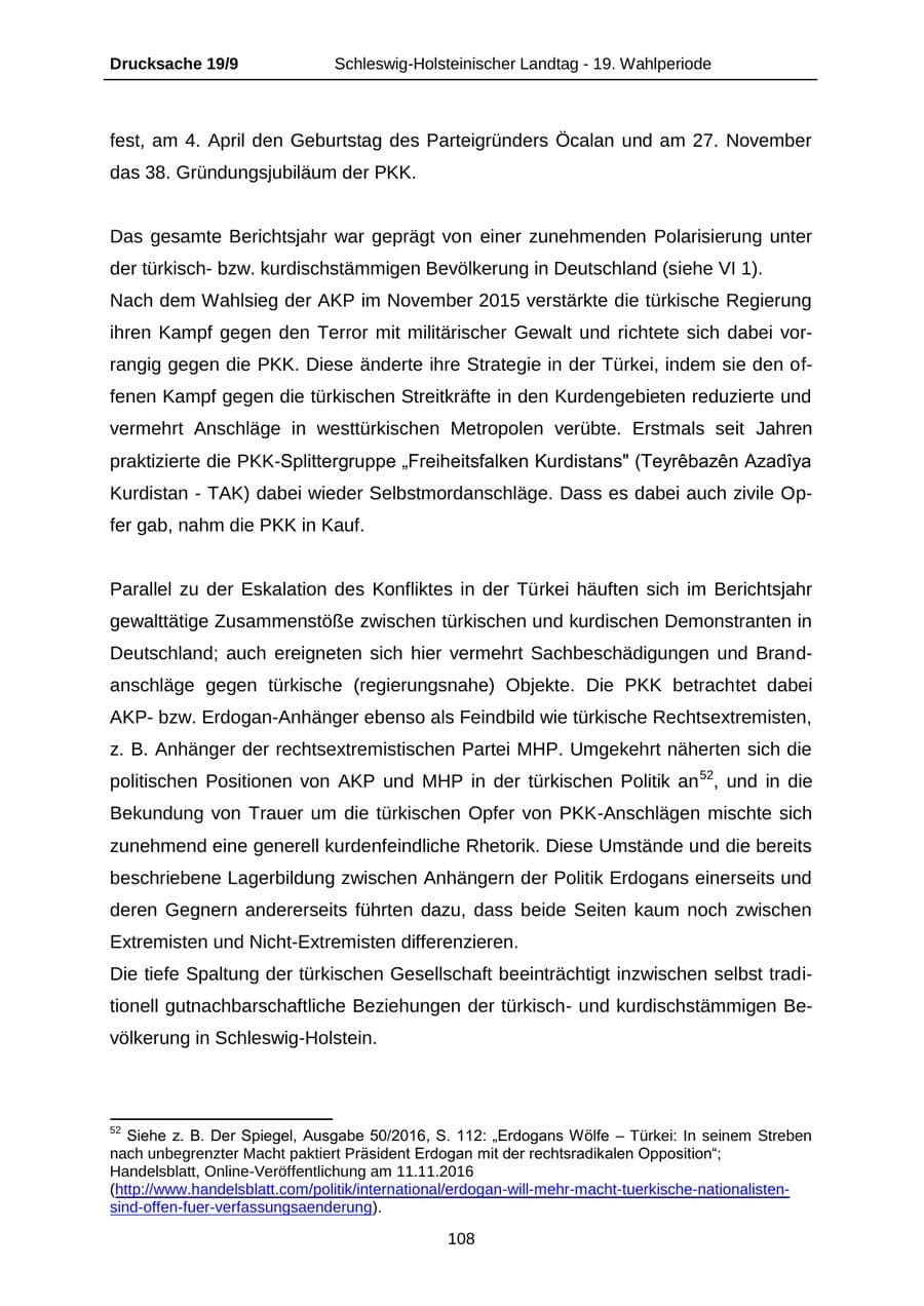 Seite 108 des Verfassungsschutzbericht 2016 Schleswig-Holstein