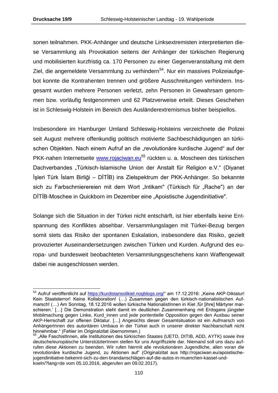 Seite 110 des Verfassungsschutzbericht 2016 Schleswig-Holstein