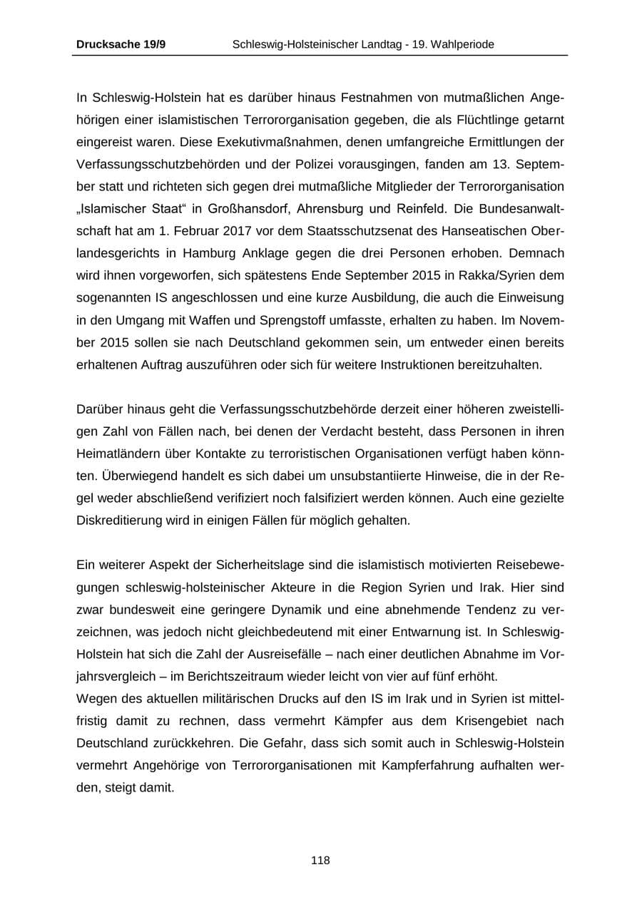 Seite 118 des Verfassungsschutzbericht 2016 Schleswig-Holstein