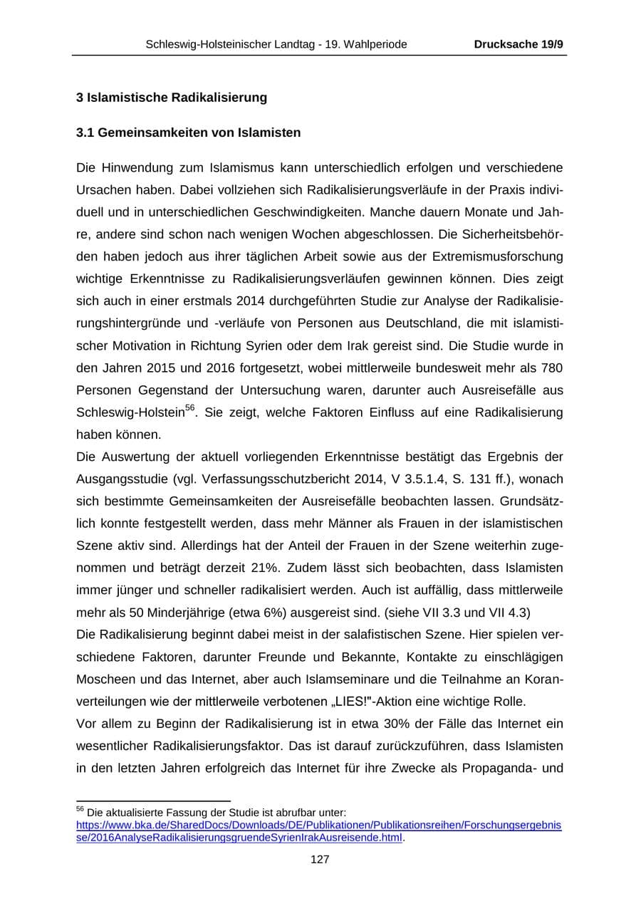 Seite 127 des Verfassungsschutzbericht 2016 Schleswig-Holstein