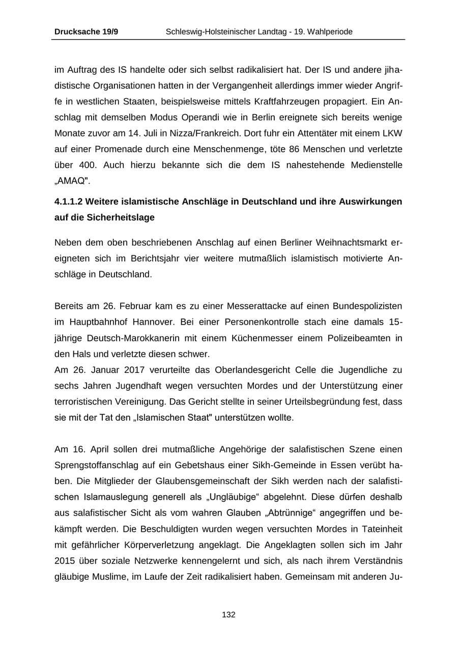 Seite 132 des Verfassungsschutzbericht 2016 Schleswig-Holstein