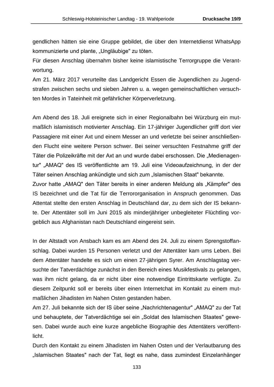 Seite 133 des Verfassungsschutzbericht 2016 Schleswig-Holstein