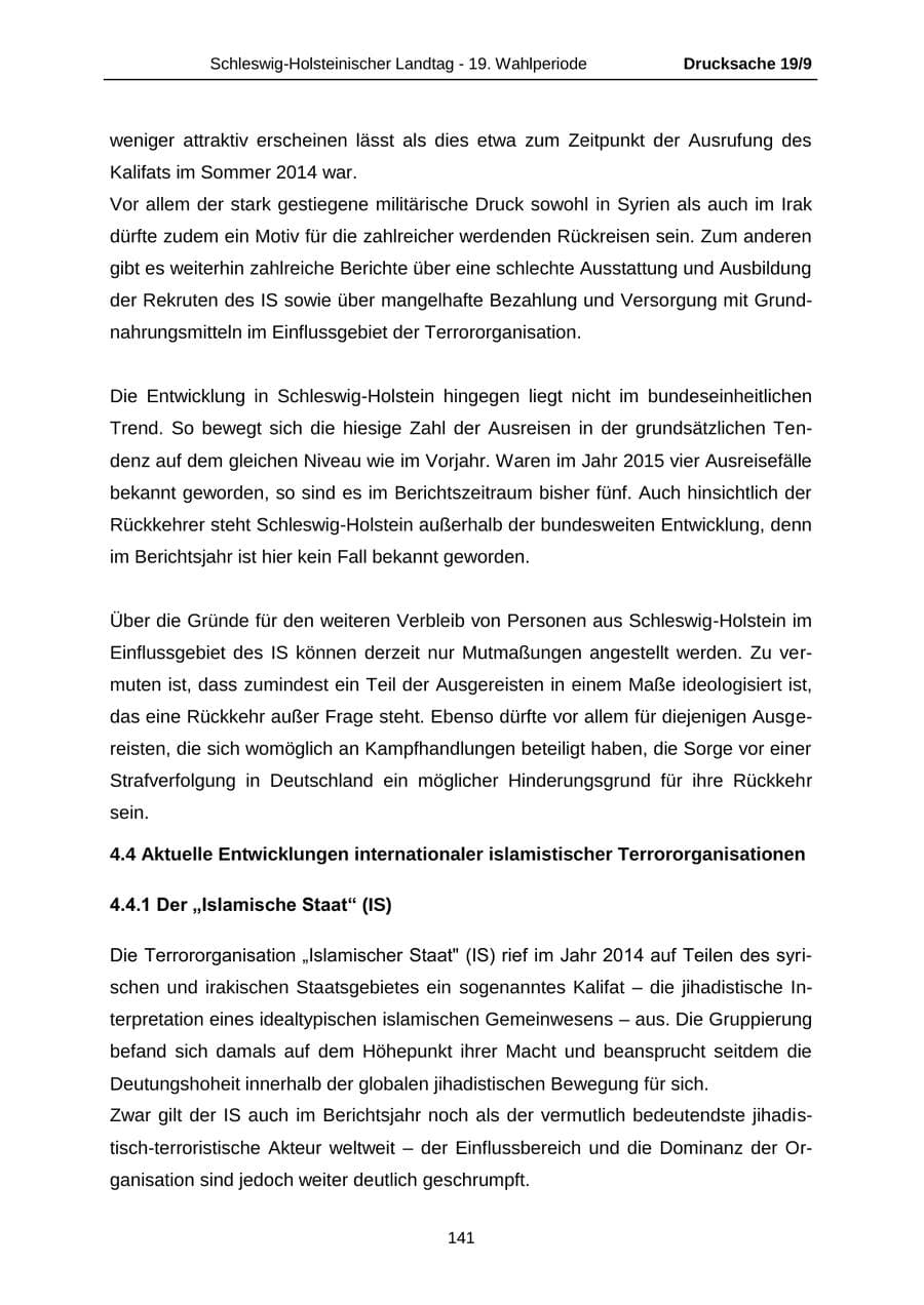 Seite 141 des Verfassungsschutzbericht 2016 Schleswig-Holstein
