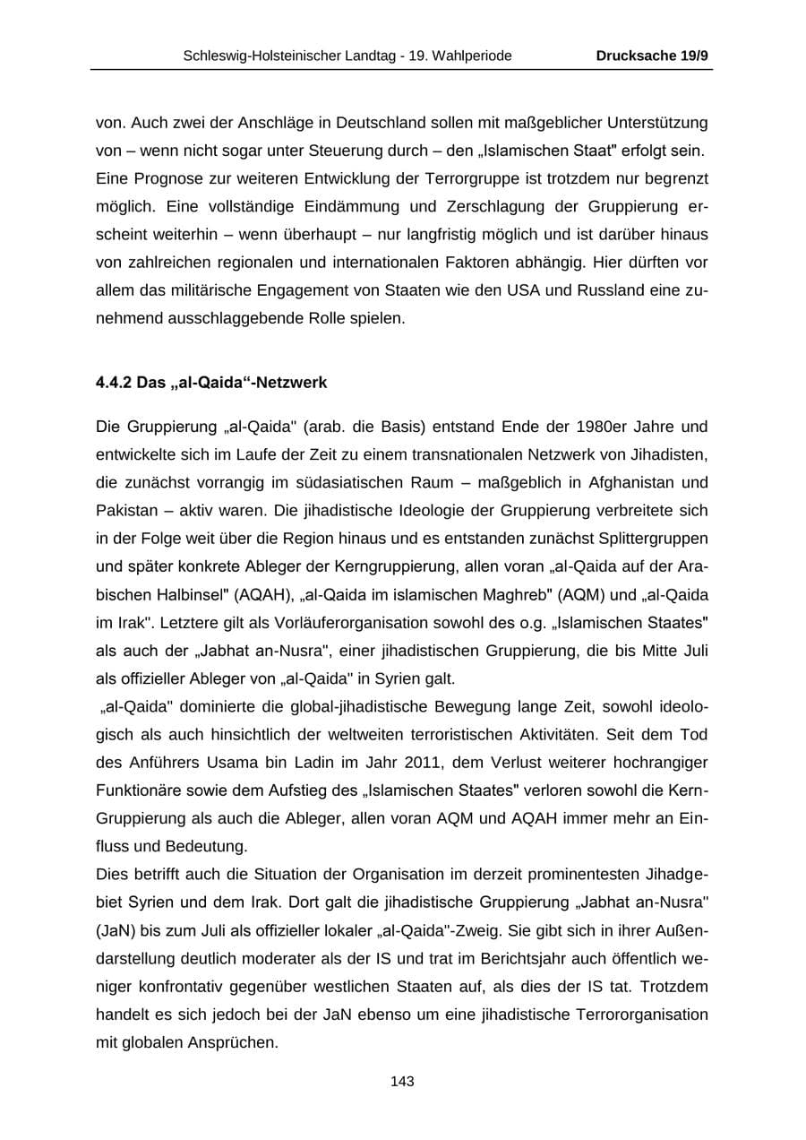 Seite 143 des Verfassungsschutzbericht 2016 Schleswig-Holstein