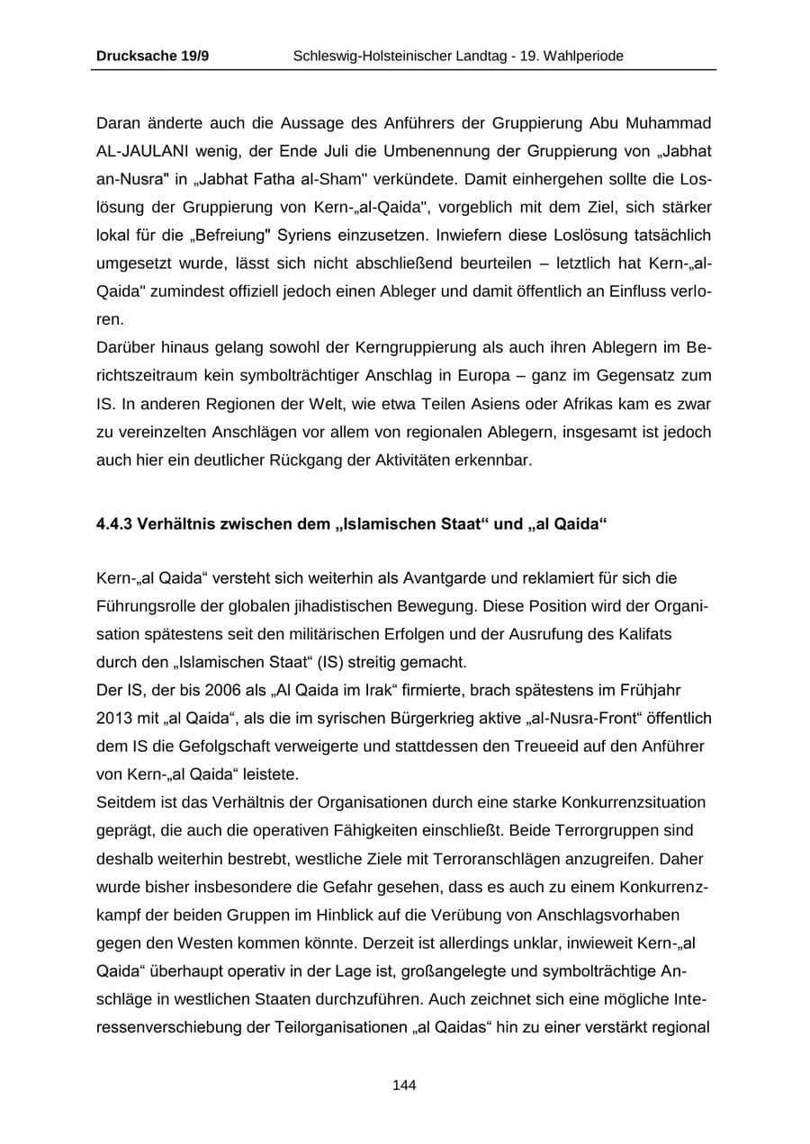 Seite 144 des Verfassungsschutzbericht 2016 Schleswig-Holstein