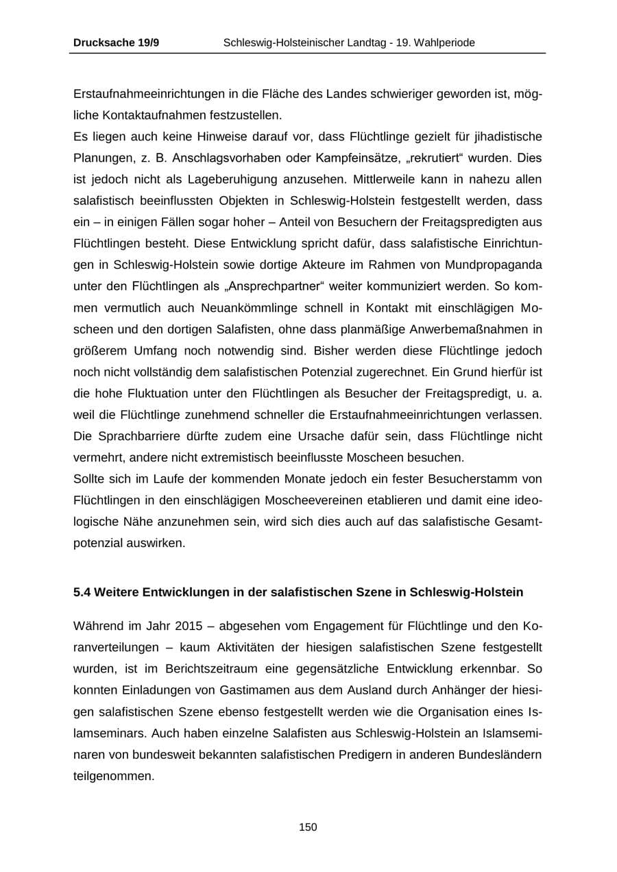 Seite 150 des Verfassungsschutzbericht 2016 Schleswig-Holstein