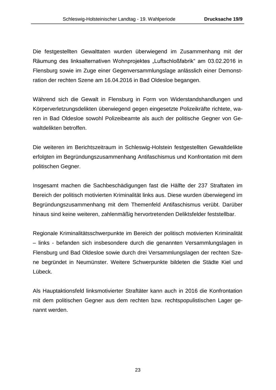 Seite 23 des Verfassungsschutzbericht 2016 Schleswig-Holstein